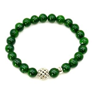 Lagos Peridot or Jade Silver Station Bead Bracelet